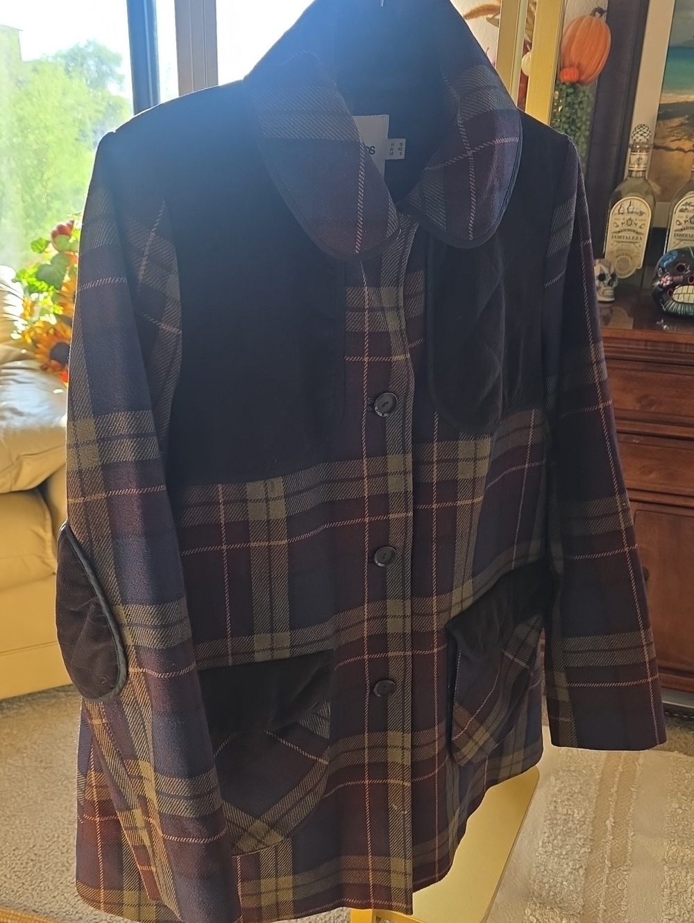 ASOS Plaid Pea Coat in Navy and Brown Tones